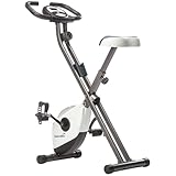 skandika Foldaway X-1000 Plus Fitness Bike foldable with/without Bluetooth, tablet holder & backrest, with multifunctional computer, manual pulse sensors & 8-stage manual resistance (White, Normal without backrest)