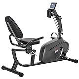 HOMCOM Fitness Recumbent Bike Magnetic Resistance Exercise Bike Stationary Cycling Bike, Pad Holder with LCD Monitor, Indoor Cardio Workout, Black